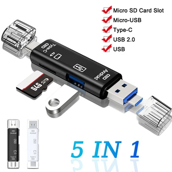 Многофункциональный USB 2.0 Type C, USB Micro USB, устройство чтения карт памяти SD TF для Android, док-станция для компьютера iPhone, адаптер OTG Type C 5 В 1