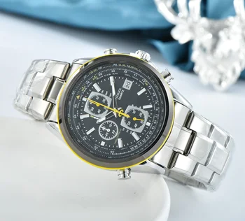 Кварцевые часы AAA Luxury band CT, Люминесцентный многофункциональный хронограф из нержавеющей стали и кожи с датой, Мужские наручные часы 44 мм
