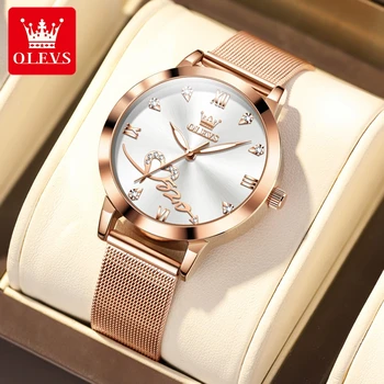 Olevs Band Новые часы-браслет для женщин Водонепроницаемые кварцевые женские часы с сетчатым ремнем, светящиеся наручные часы из нержавеющей стали