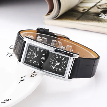 Женские минималистичные часы с 2 часовыми поясами с двойным циферблатом, женские модные элегантные наручные часы, кварцевые часы с кожаным ремешком
