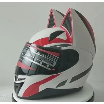 Мотоциклетный шлем NITRINOS, женский мотошлем, шлем с кошачьими ушками, индивидуальный мотоциклетный шлем с полным лицом, 5 цветов, розовый, желтый, черный, белый