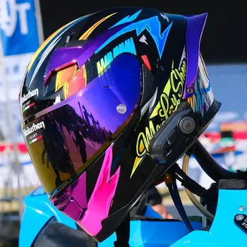 Malushen, высококачественный ABS, классический защитный шлем с полным лицом, цветной профессиональный гоночный шлем с двойными линзами Big Wing
