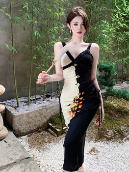 Женское Летнее Винтажное Облегающее платье в стиле пэчворк с цветочным принтом, Миди, платья для выпускного вечера, Корейский халат