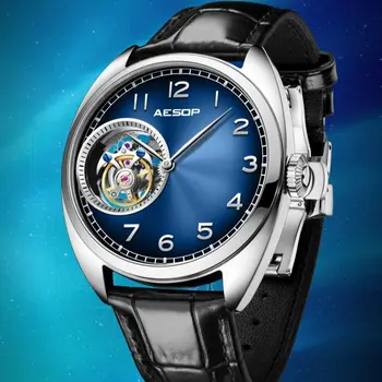 Механизм AESOP Flying Tourbillon, роскошные часы для мужчин, механические водонепроницаемые часы со скелетом, бренд Sapphire Aurora Eye, Новинка 7056