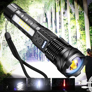 GT10 Белый лазерный фонарик с зумом, тактический фонарик, USB Перезаряжаемый портативный фонарик-вспышка, кемпинг, Рыбалка, сильный свет, наружный свет.
