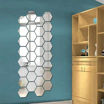12шт 3D зеркальная шестигранная виниловая съемная наклейка на стену Decal Home Decor Art DIY