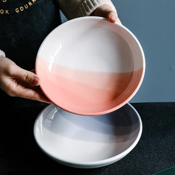 Скандинавская керамическая тарелка для завтрака Рамэн Современная посуда для ресторана отеля Простая бытовая Круглая Большая тарелка для супа, лапши и салата