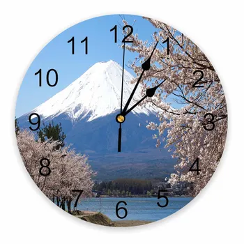 Крепление в виде цветущей вишни Fuji Japan Декоративные круглые настенные часы Индивидуальный дизайн Не Тикающие Бесшумные спальни Большие настенные часы