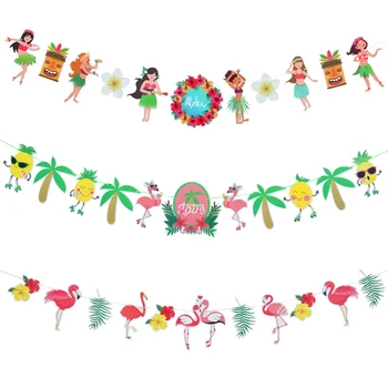 Украшения для Гавайской вечеринки, баннер с Фламинго, Пальмовые листья, Венок в стиле Бохо, Луау, Фламинго, Гавайи, Летние Тропические украшения для вечеринки