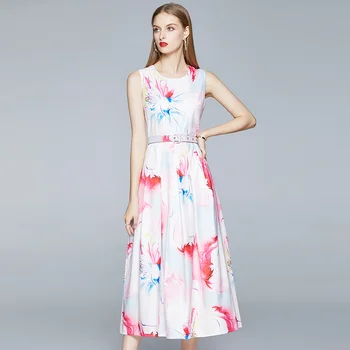 Подиумное платье NRJ-6F-601-B-3596 2020, летние женские длинные платья без рукавов с цветочным принтом