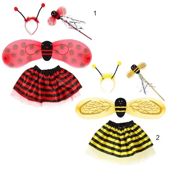 4 шт., Детский костюм пчелы для косплея, Божья коровка, Пчела, блестящее Милое крыло, детский костюм феи для девочек, маскарадный костюм для вечеринки, косплей на Хэллоуин