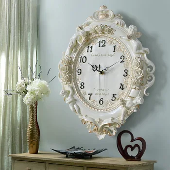Настенные часы с ангелом в европейском стиле, креативные кварцевые часы, украшение из смолы для гостиной, домашней спальни, немой звук