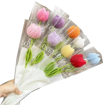 Вязаный крючком цветок тюльпана ручной работы, романтическое украшение для подарка своими руками Прямая доставка