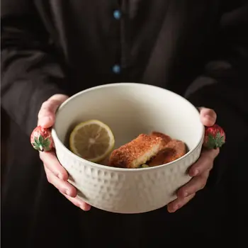 Креативная Салатница, Керамическая Тарелка для фруктового салата, Миска для лапши большой емкости, Миска для супа с фруктовой ручкой, бытовая миска для лапши быстрого приготовления.