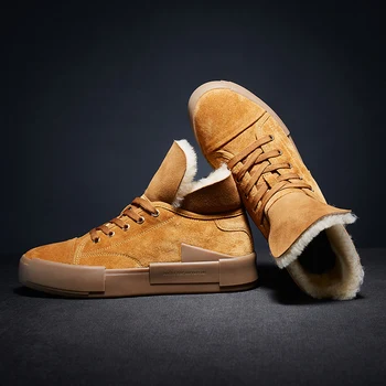 Кожаные зимние ботинки на меху, теплые зимние и бархатные хлопчатобумажные ботинки, трендовые дикие мужские ботинки, повседневные кожаные ботинки на открытом воздухе