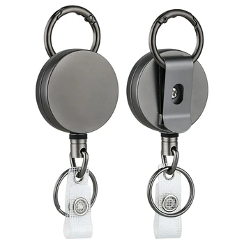 2 упаковки сверхмощных выдвижных катушек для бейджей, металлический держатель для бейджа с зажимом для ремня, кольцо для ключей для именной карточки, брелок для ключей