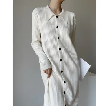 Design Sense 2023, Осенне-зимнее новое Длинное платье-свитер для улицы, облегающее внутреннее вязаное платье-кардиган, платье средней длины