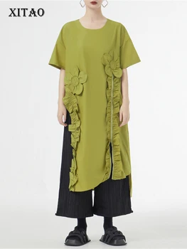 Цветочное платье в стиле пэчворк XITAO, однотонный пуловер, повседневный стиль 
