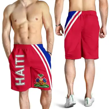 Флаг с эмблемой страны, Карибское море, остров Гаити, Ретро-мужская/женская Летняя уличная одежда с 3D-принтом, пляжные повседневные короткие брюки
