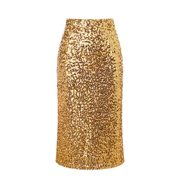 Женская юбка-карандаш с блестками, Высокая талия, Эластичный пояс, Невидимая молния, Миди-юбки, коктейльная одежда для вечеринок в ночном клубе