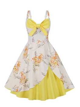 2023 Новое сексуальное летнее платье в стиле пэчворк в стиле ретро на бретельках, Модное летнее платье в полоску с цветочным принтом, хлопковые ретро-винтажные платья 50-х годов в стиле пэчворк