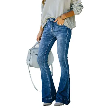 Супер горячие новые джинсы Женские стрейчевые расклешенные джинсовые брюки