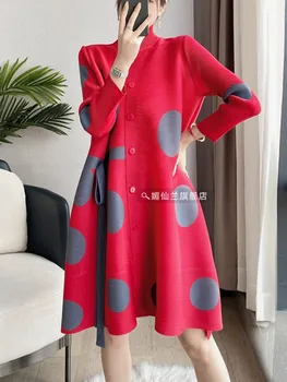 Плиссированное Платье Miyake 2023, Весенний Новый Кардиган С Длинным Рукавом Свободного Размера, Корейское Модное Короткое Летнее Платье, Оригинальная Женская Одежда