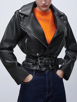FTLZZ, новая весенне-осенняя женская куртка из искусственной кожи с лацканами и застежкой-молнией, модное тонкое пальто из искусственной кожи, уличная мотоциклетная верхняя одежда