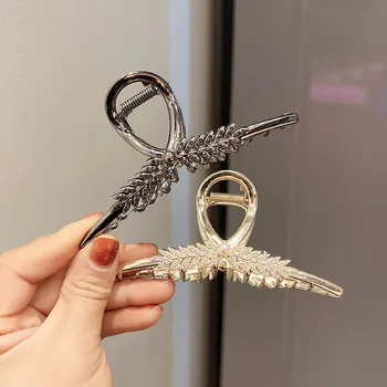 Женская дизайнерская металлическая заколка-коготь из пшеничного колоса, усовершенствованная элегантная заколка-акула на затылке для девочек, аксессуары для волос для девочек