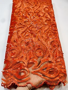 Оранжевая Новейшая Бархатная Африканская кружевная ткань с блестками Французские кружева Высококачественная Нигерийская бархатная кружевная ткань для вечеринки YLL3890