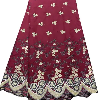 Африканская хлопчатобумажная кружевная ткань с вышивкой 5 Ярдов Нигерийская хлопчатобумажная кружевная ткань Высокого качества Для пошива Женского вечернего платья VXL1027