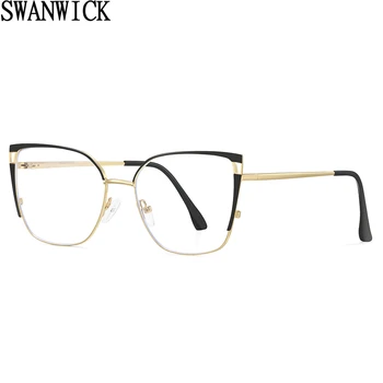 Очки Swanwick cat eye с прозрачными линзами против синего света, женские металлические очки для женщин, черные леопардовые женские подарочные изделия