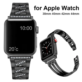 Ювелирный ремешок Bling для Apple Watch Bands 38 мм 40 мм iWatch Series SE/6/5/4/3/2/1 металлический браслет 42 мм 44 мм для женщин и мужчин Черный
