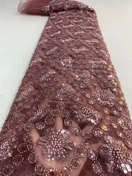 Новейшая кружевная ткань из нигерийского бисера 2023, высококачественное бисерное кружево, африканский Французский тюль, кружевная ткань для жениха для пошива свадебного платья