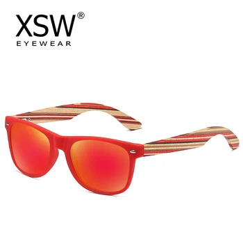 Деревянные солнцезащитные очки XSW в оправе из ПК ручной работы с бамбуковыми дужками, поляризованное зеркало, модные очки, спортивные очки, очки 5075HONG