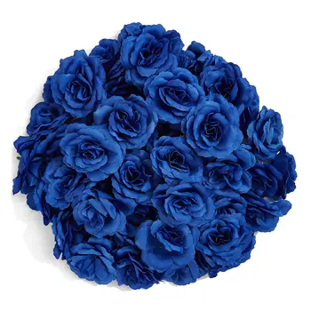 Искусственные цветы, шелковые головки роз, 50 шт. для украшения шляпы, альбома, свадебного украшения (темно-синий)