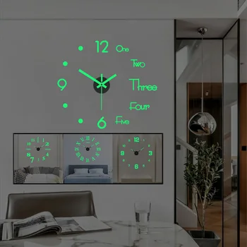 3D Настенные Часы Светящиеся Бескаркасные DIY Цифровые Часы Настенные Наклейки Настенные Часы Бесшумные Часы для Дома Гостиной Офиса Настенный Декор