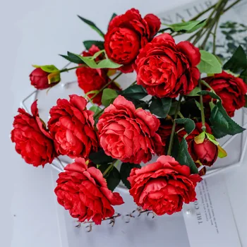 1 Пучок имитационного цветка пиона, шелковый букет роз, винтажный букет невесты из пионов, искусственный цветок, украшение для дома, сделай сам, Рождественская свадьба