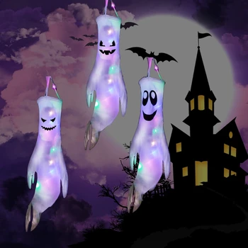 Украшения для Хэллоуина Ghost Windsock LED Light Подвесной Призрачный Флаг Ветровой Серпантин