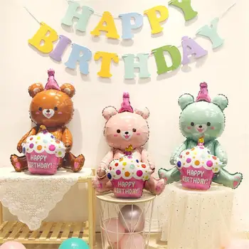 Ins Style Birthday Balloon Stereo Cake Bear, алюминиевый пленочный шар, Мультяшный детский шар для украшения вечеринки по случаю дня рождения