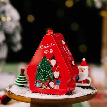 Горячая подарочная коробка в форме домика, легкие рождественские подвески для конфет, украшения, мини-металлические Рождественские коробки для вечеринки