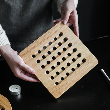 Японский Стиль дубовые подставки для посуды теплоизоляционная прокладка с полым сливом из массива дерева подставка для столовых приборов подставка для чайника анти-ошпаривающая прокладка
