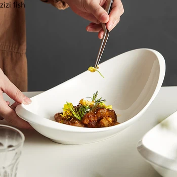 Керамическая миска для лапши Рамэн Неправильной формы Однотонная посуда Миска для супа Тарелка для фруктового салата Ресторанная Десертная тарелка Салатница