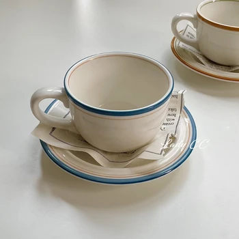 LadyCC Винтажная кружка Цветная Спиральная Керамическая Кофейная чашка и набор тарелок для латте Керамическая кружка