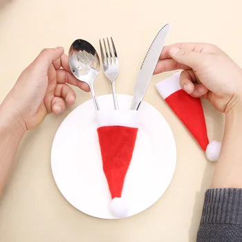 Рождественские украшения Сумка-держатель для посуды Рождественская шляпа Посуда Вилка Нож Сумка для столовых приборов Рождественский домашний декор Рождественский орнамент