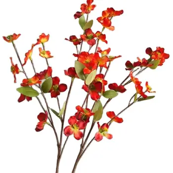 Один искусственный цветок кизила на длинном стебле длиной 22 дюйма, имитирующий Cornus Officinalis для свадебных домашних декоративных искусственных цветов