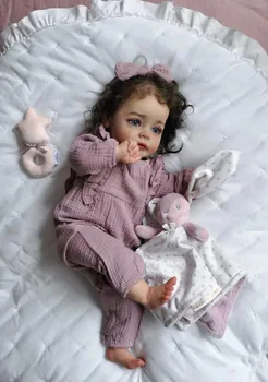 Реалистичная 60-сантиметровая новорожденная кукла Реборн: 3D-окрашенная кожа с венами, мягкий силикон, длинные каштановые волосы.