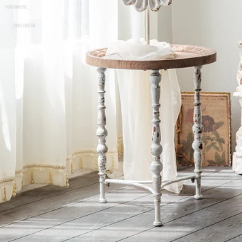 Журнальные столики из массива дерева во французском ретро стиле, Мебель для гостиной, Простой современный диван, приставной столик, Балкон для проживания в семье, Столики для отдыха