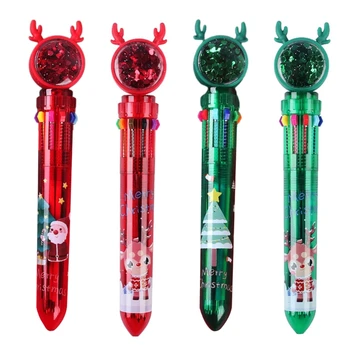 10 цветов, шариковые ручки 0,5 мм, выдвижная шариковая ручка, чернильные ручки в форме Рождественского лося для офиса, школьные принадлежности, прямая поставка