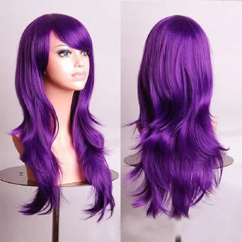 70 см Длиной водяные Волнистые вьющиеся фиолетовые Косплей Парик для женщин 80 см средняя часть прямые темно-фиолетовые Синтетические Волосы Парики + парик шапочка